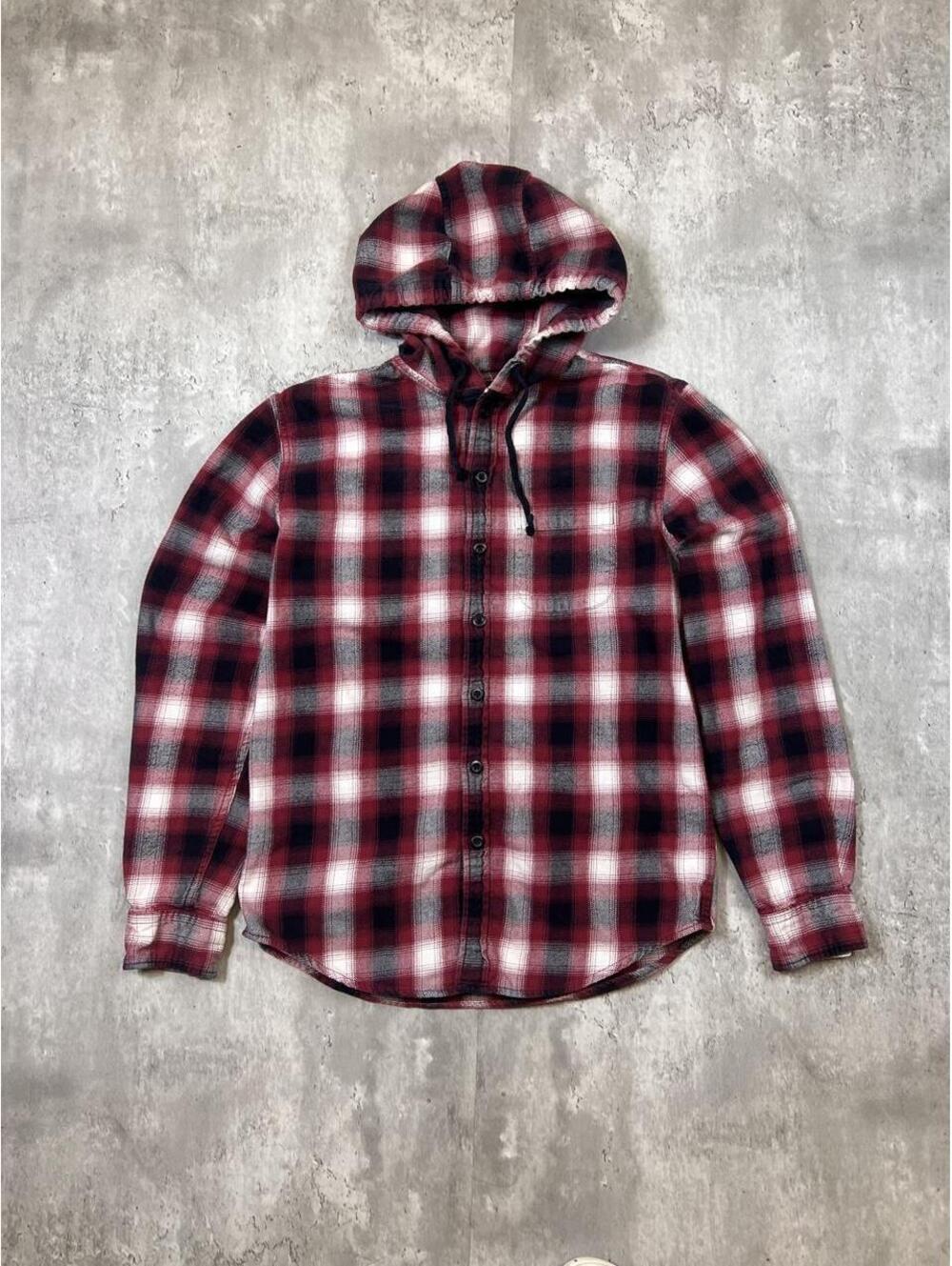 Y2K Plaid Hooded Flannel Shirt Red Black American Eagle